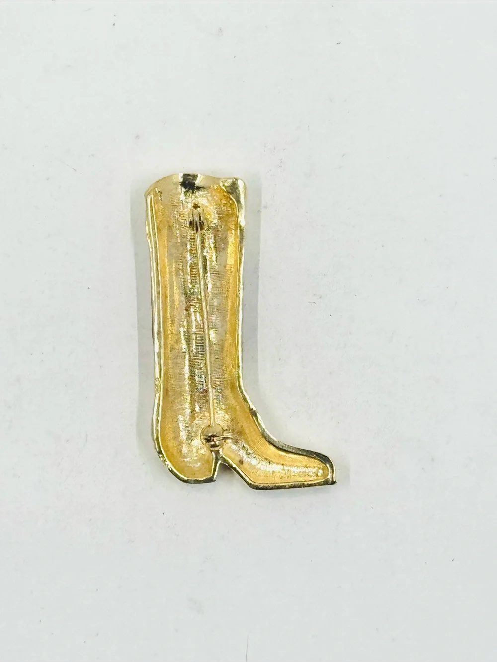Gold Tone Red Enamel Western Cowboy Boot Brooch W/Rhinestone Accents